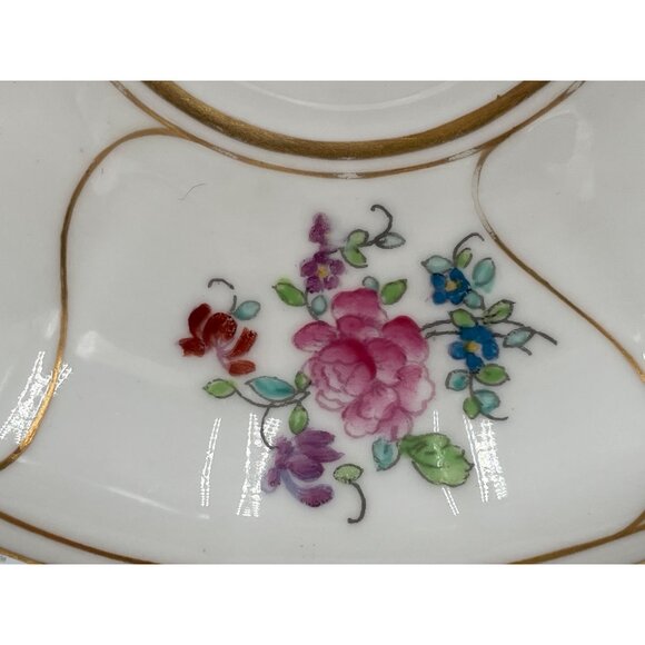 Crescent China Marshall Field & Co. Floral Two-Handled Cup Saucer Set Gold Trim - Picture 7 of 9